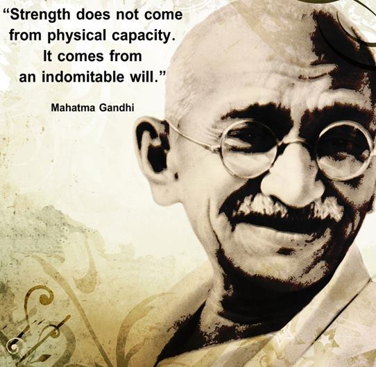 Mahatma Gandhi Wallpaper with Quote on Strength and Will power