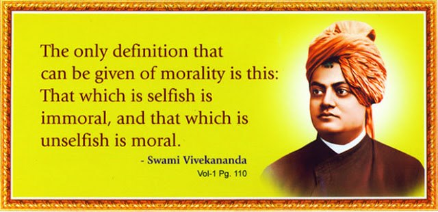 Wallpaper on Morality with Quote By Swami Vivekananda: Morality is unselfish