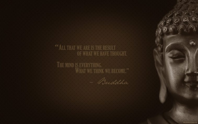 WALLPAPER WITH POSITIVE QUOTE BY LORD BUDDHA : WHAT WE THINK WE BECOME -  Dont Give Up World