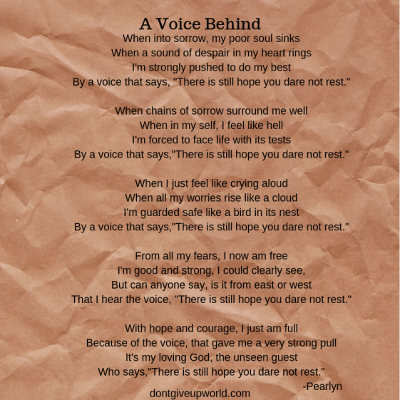 Motivational Poem: A Voice Behind by Pearlyn - Dont Give Up World