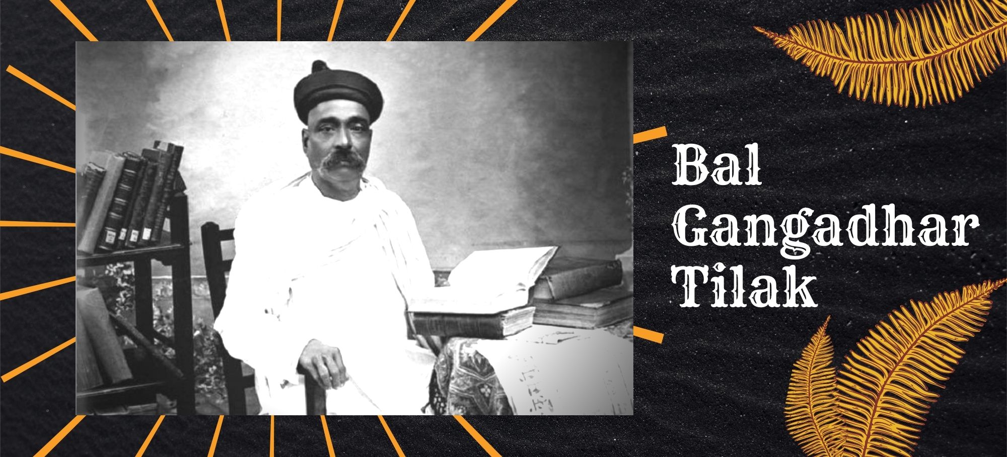 lokmanya bal gangadhar tilak black and white picture with aesthetical black background and mustard leaves wallpaper hd
