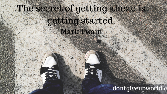 This image contains the sneakers to portray us the importance of taking the first step, and a quote related to it is written