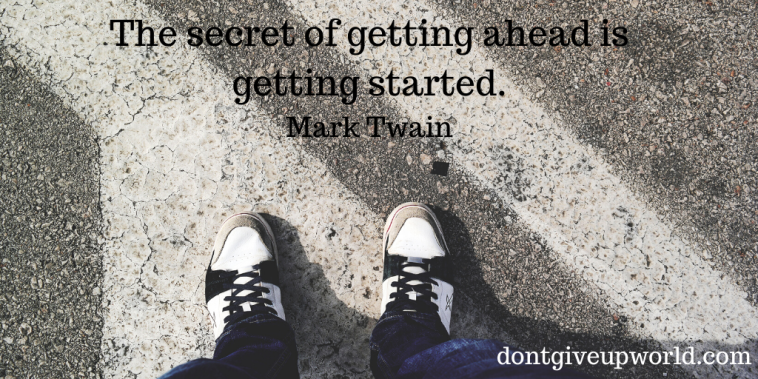 This image contains the sneakers to portray us the importance of taking the first step, and a quote related to it is written