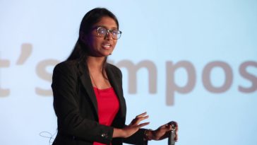 Image of Nivedha RM giving speech about How to make your dreams come true