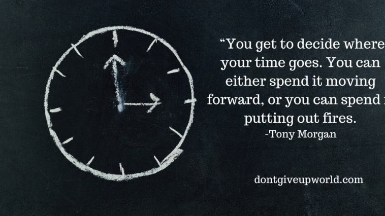 The image contains the motivational quote on time by Tony Morgan