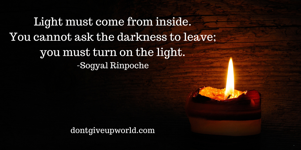 Quote on Light and Darkness by Sogyal Rinpoche
Wallpaper of a burning diya with quote "Light must come from inside.
You cannot ask the darkness to leave;
you must turn on the light."
