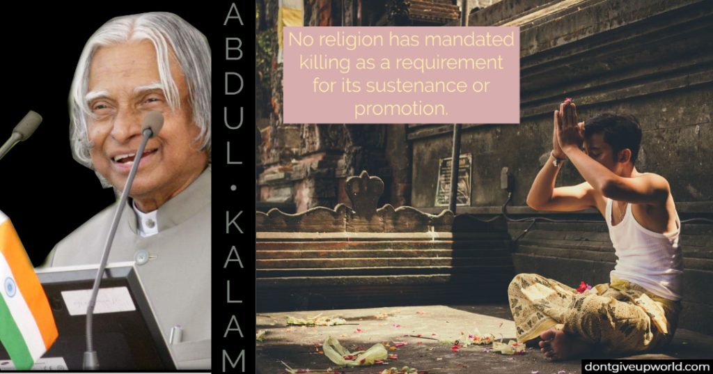 Image of Former president Dr. APJ Abdul kalam, and motivational quote said by him is written